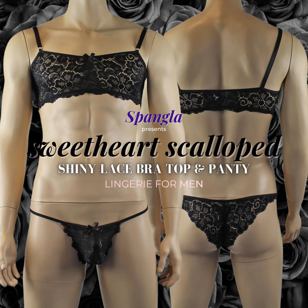 Black Expresses Sweetness with the Spangla Mens Sweetheart Scalloped Lingerie Pair