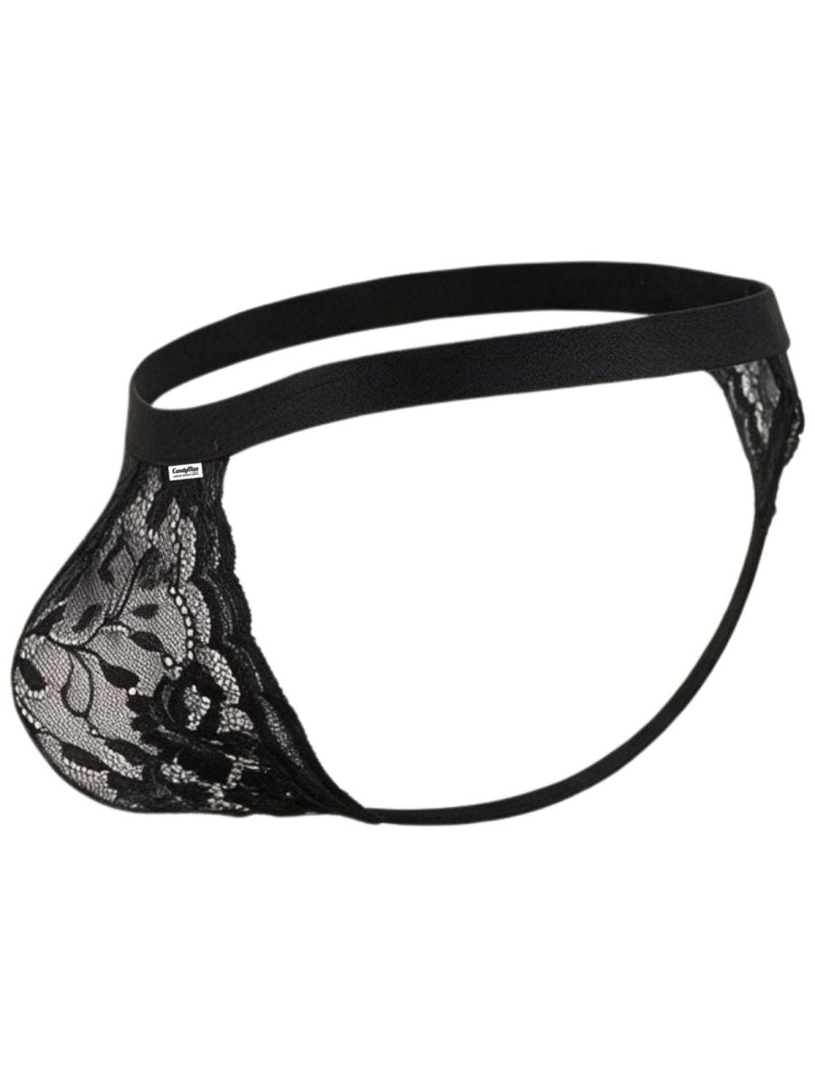 CandyMan 95013 Mens Floral Stretch Lace Thongs Black