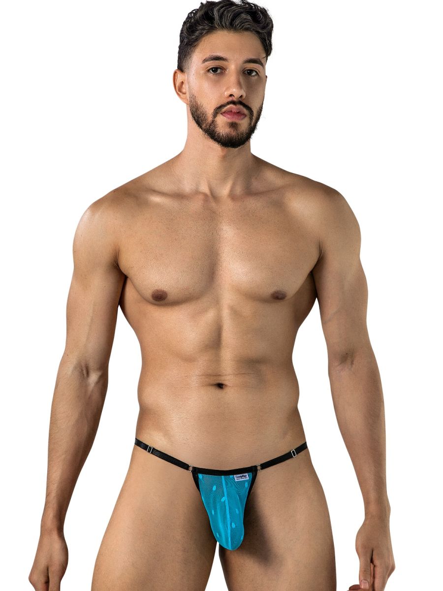 CandyMan 95016 Mens Stretch See-though Dot Mesh Thongs Turquoise