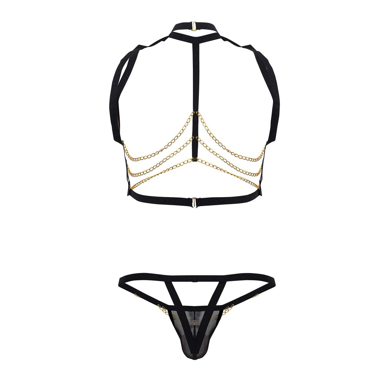 CandyMan 99818 Two Piece Harness Outfit with Chains Black