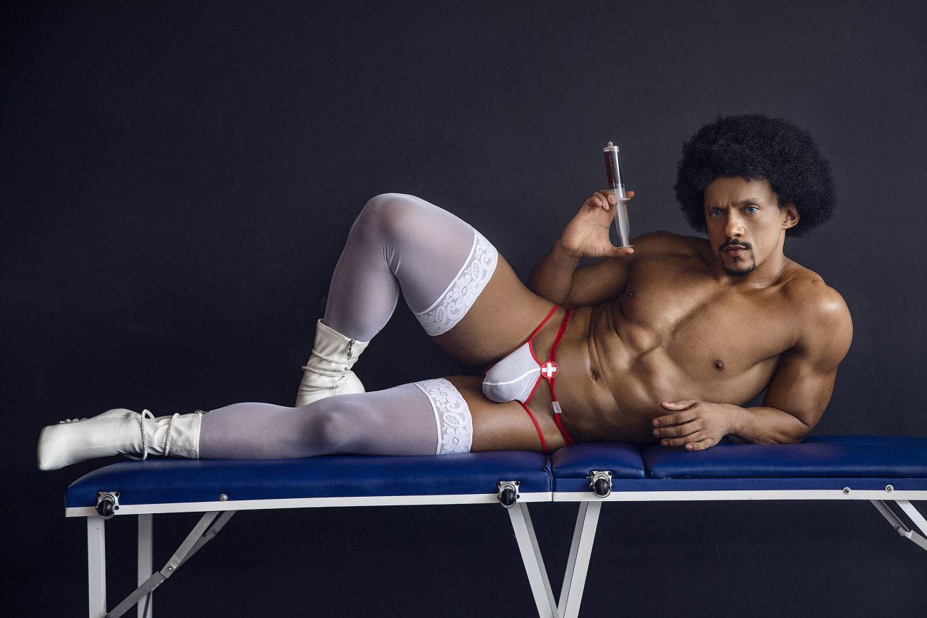 CandyMan 99833 Murse Male Nurse Costume Thongs Red & White