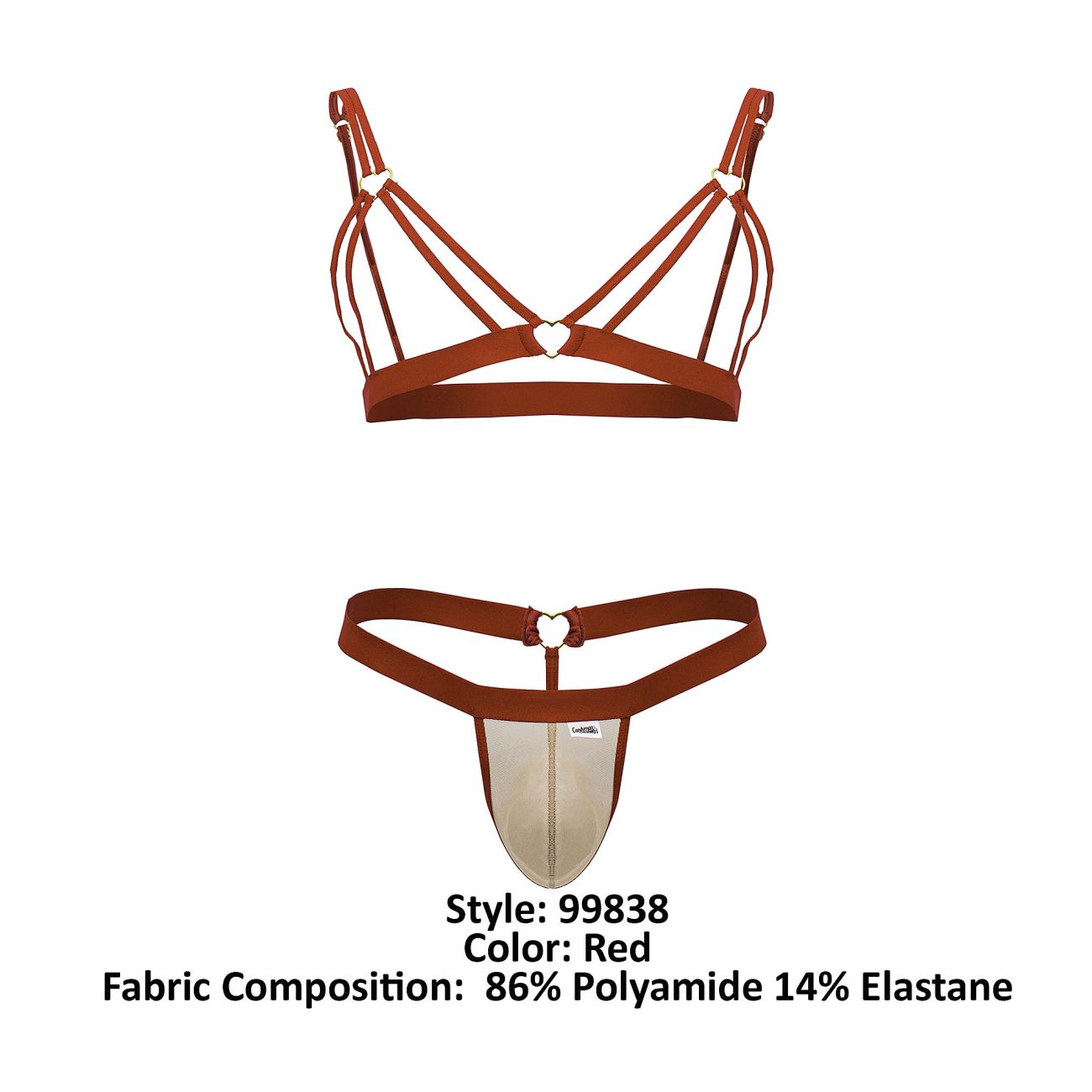 CandyMan 99838 Two Piece Outfit Mens Bra Set Red