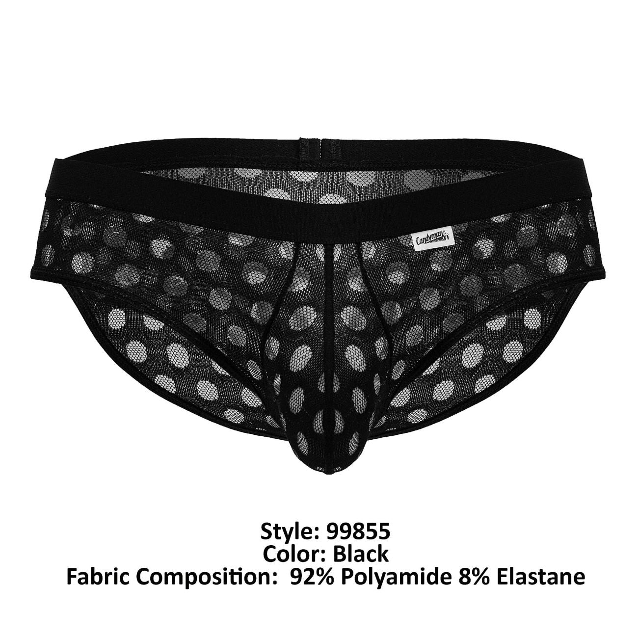 CandyMan 99855 Mens Sheer Polka Mesh Briefs Black