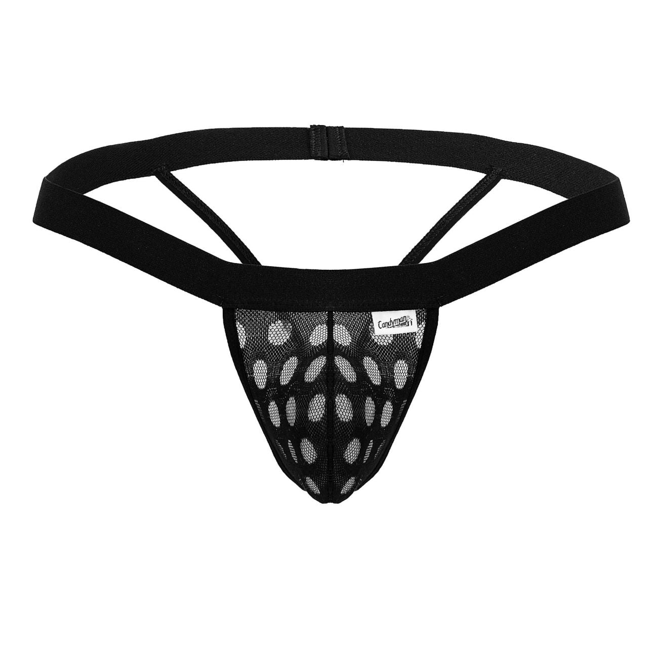CandyMan 99856 Mens Sheer Polka Mesh Thong Black