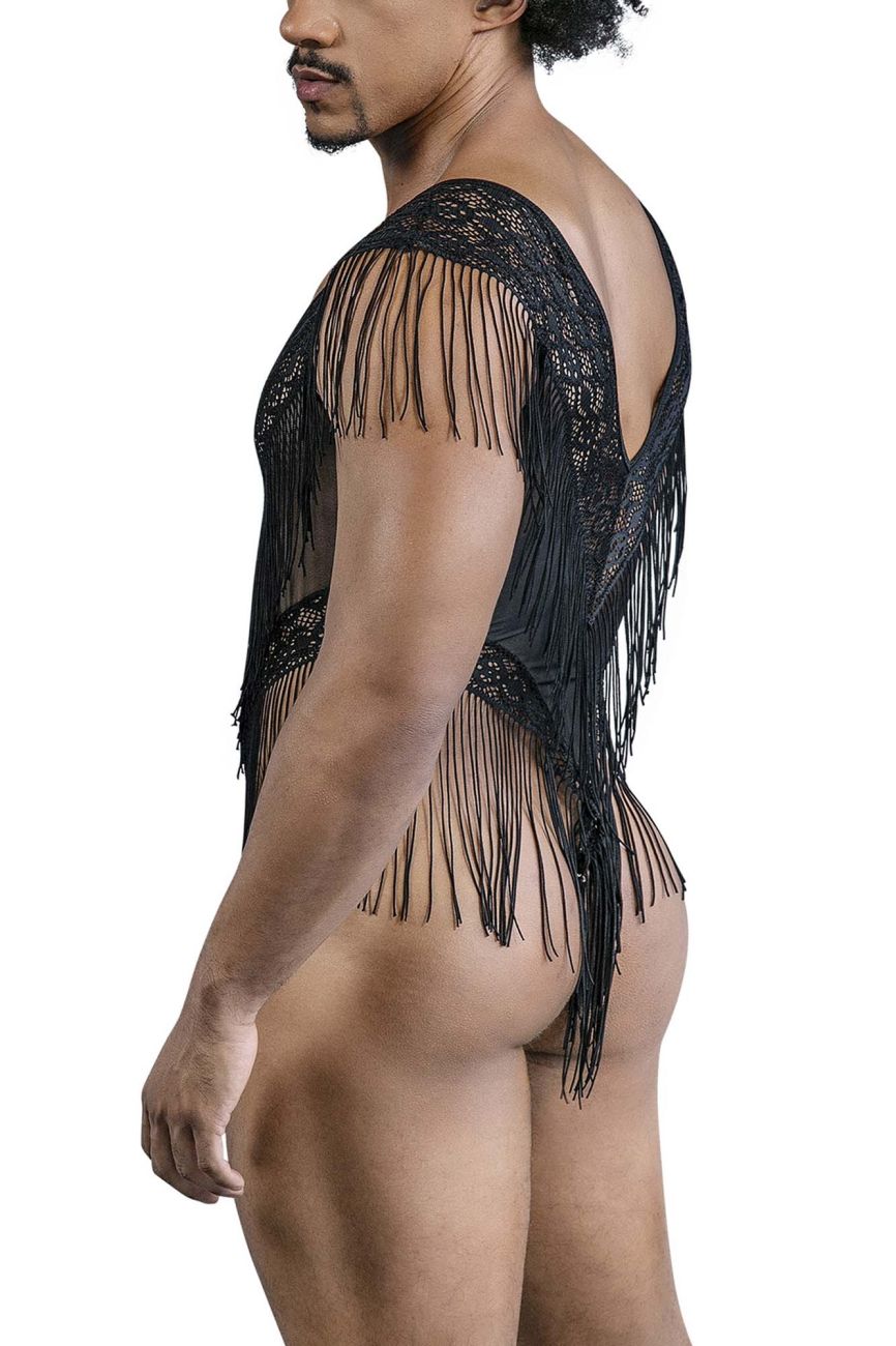 CandyMan 99865 Mens Sexy Lace-Mesh Bodysuit with Fringe Black