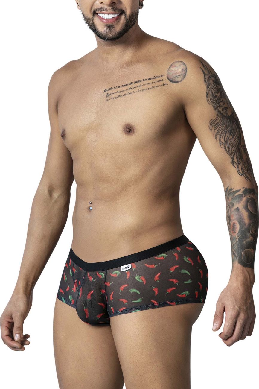 CandyMan 99873 Mens Breathable Mesh Chilli Pepper Trunks Black Print
