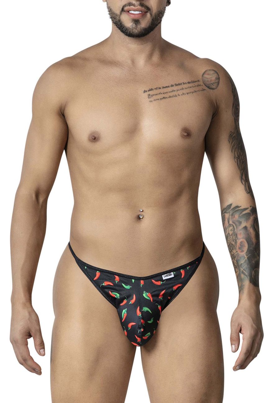 CandyMan 99875 Mens Breathable Mesh Chilli Pepper Thongs Plus Sizes Black Print