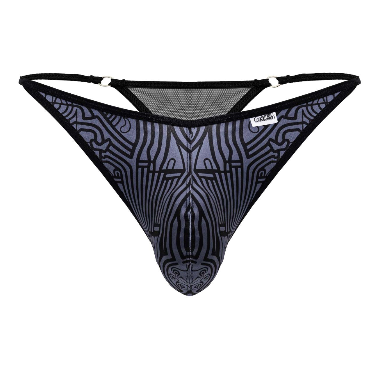 CandyMan 99875 Mens Breathable Mesh Thongs Gray-Black Plus Sizes