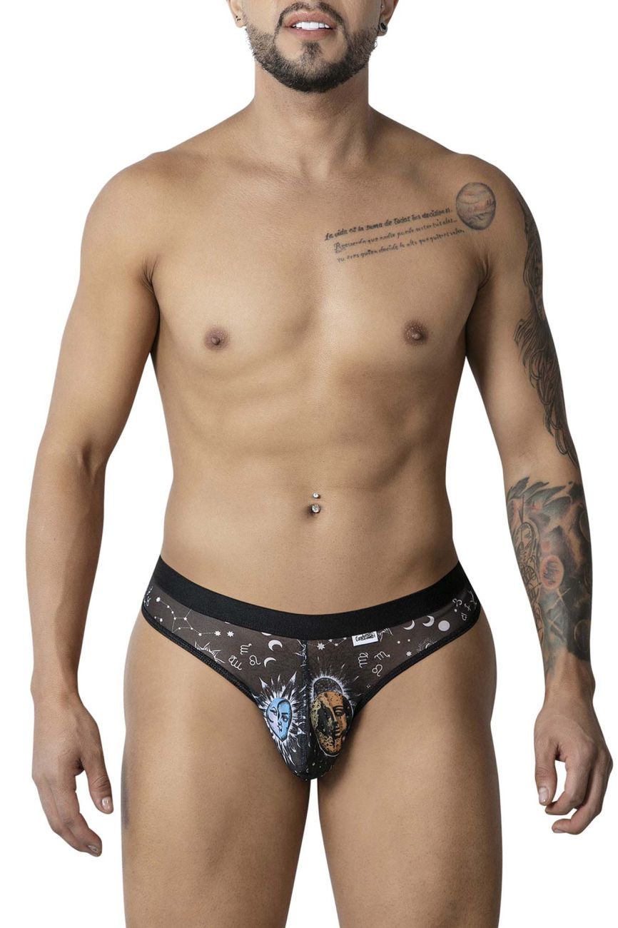 CandyMan 99885 Mens Cosmic Style Sun Moon Thong Black-White Plus Sizes