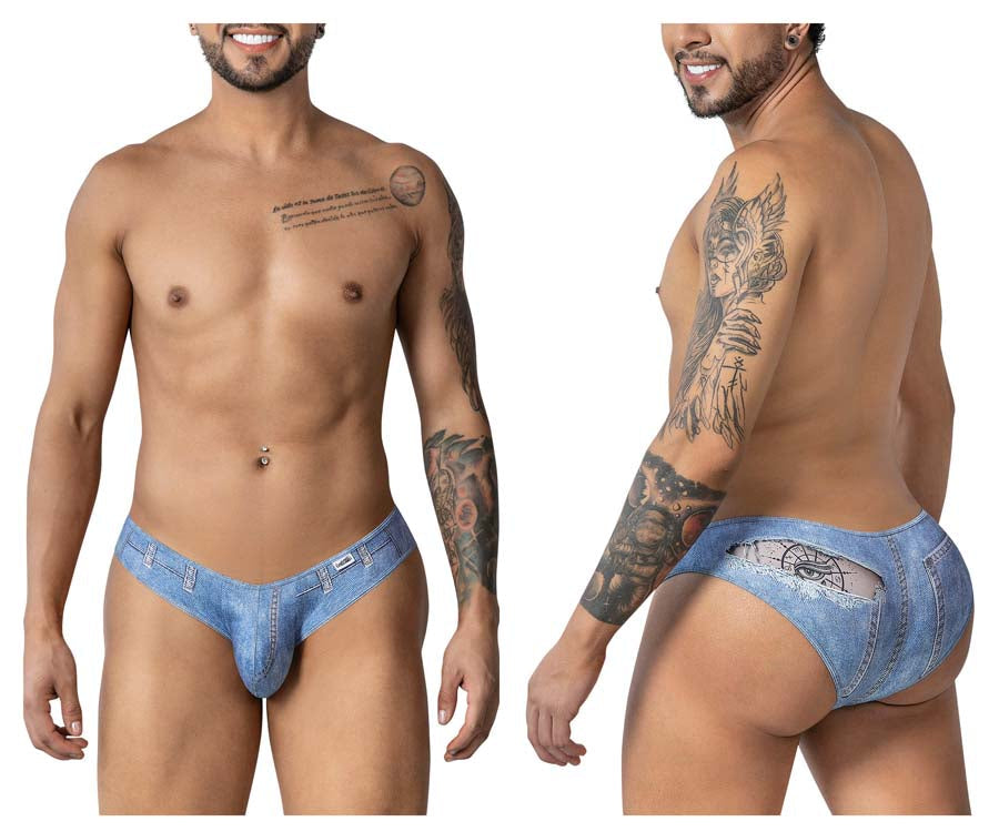 CandyMan 99897 Cowboy Mens Denim Distressed Cutout Briefs Blue