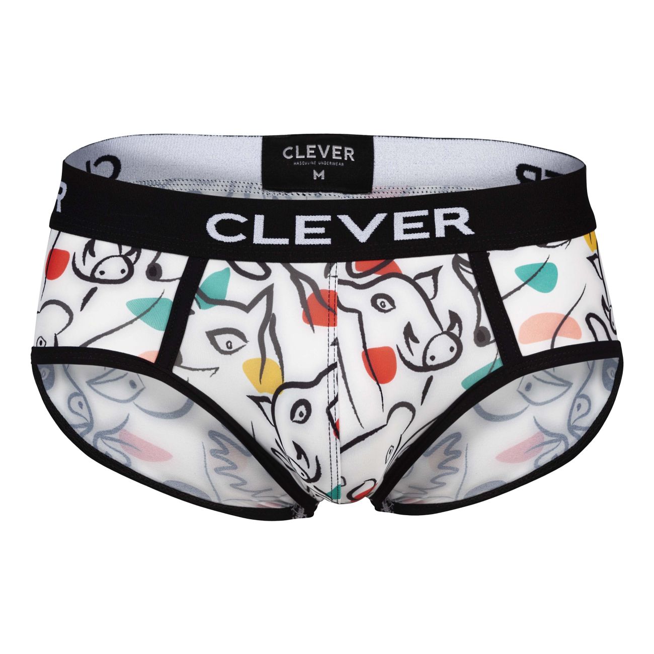 Clever 1726 Mens Grange Artistic Animal Print Briefs White