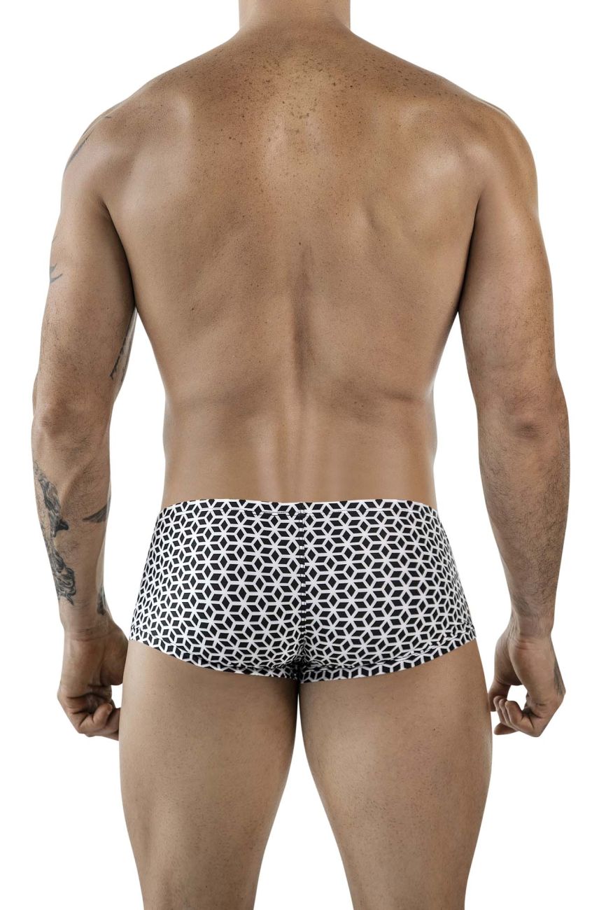 Clever 1856 Mens Cuadricula Sleek Low Rise Trunks White Geometric