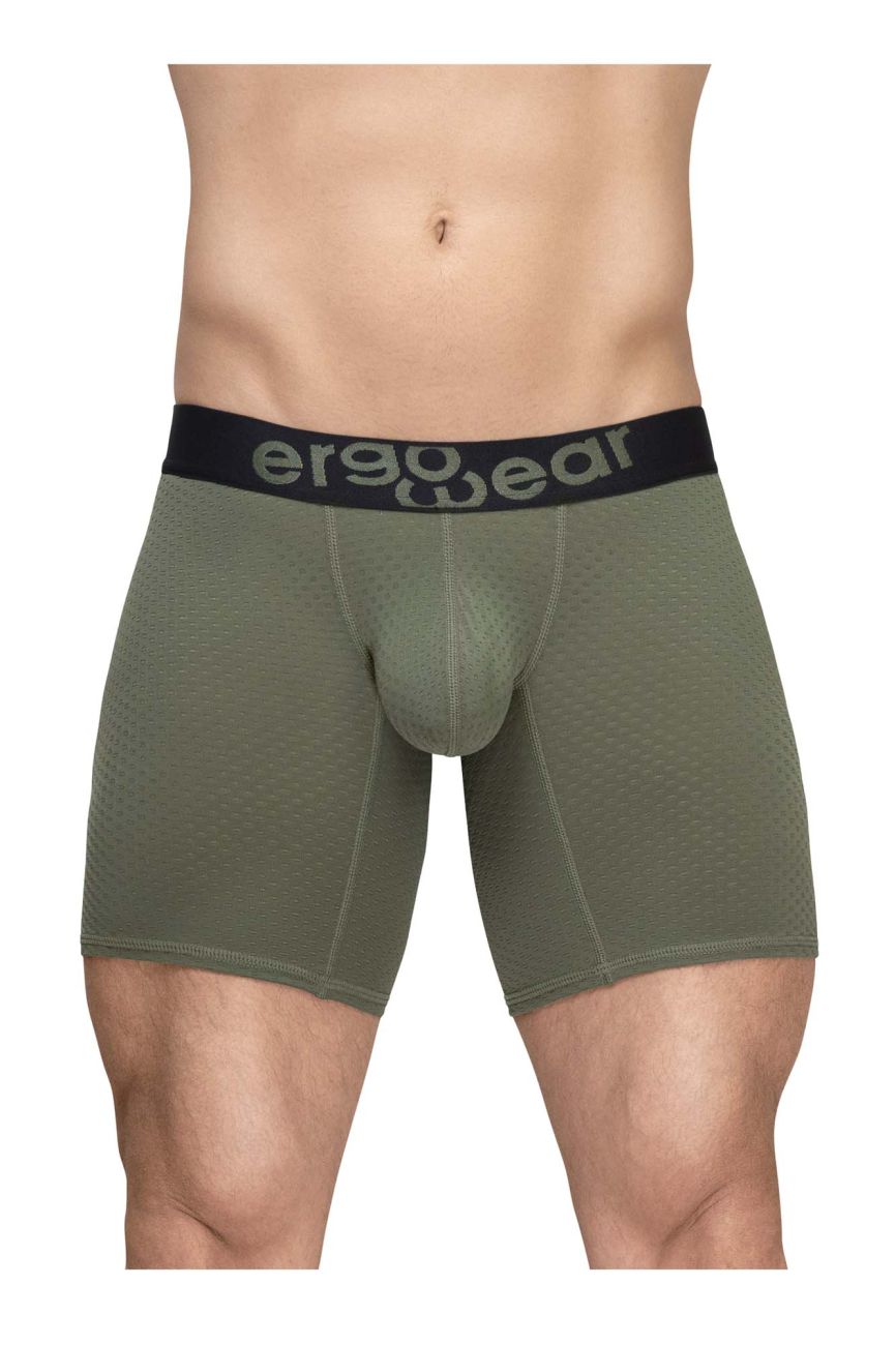 ErgoWear EW1788 MAX FLOW Mens Long Sleek Boxer Briefs Dark Green