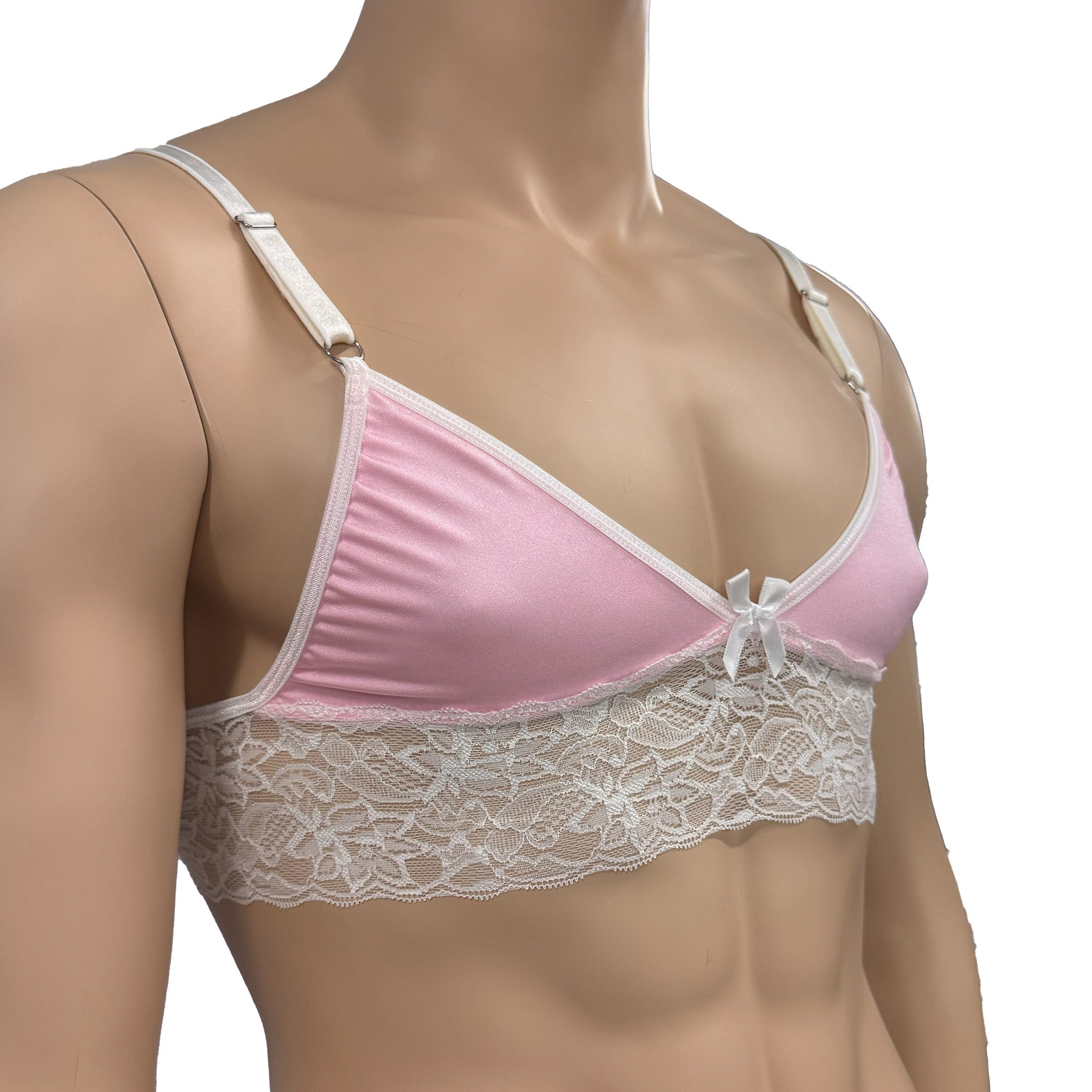 Mens Jackie & Lace Bra Top with Fun & Flirty Detail (light pink & white lace plus other colours)
