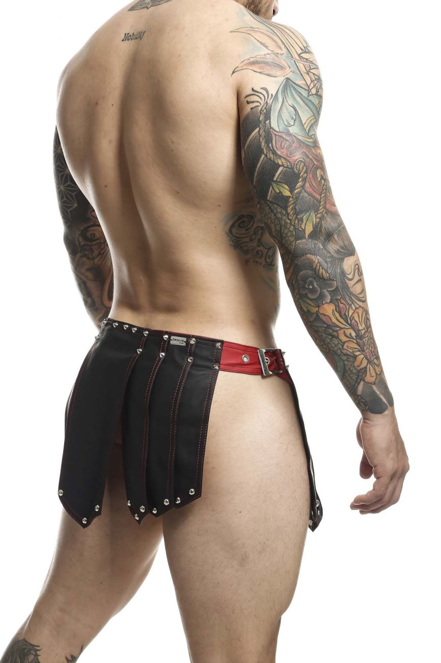 MaleBasics DMBL10 DNGEON Leather Look Roman Skirt Black-Red