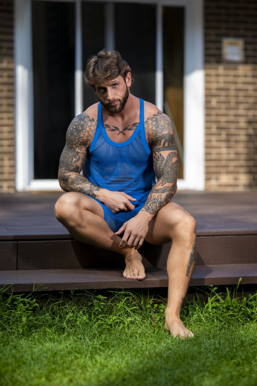 Male Power 110-11C Mens Sexy Stretch Fishnet Tank Top Royal