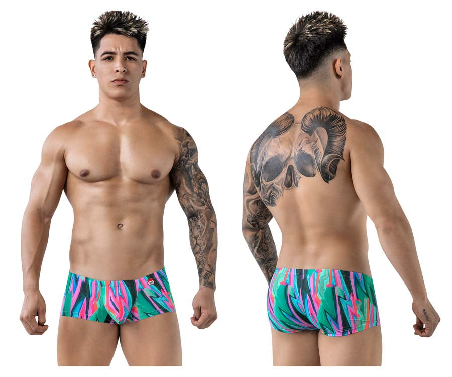 Pikante 1828 Abstract Colourful Festive Mens Trunks Green Multi