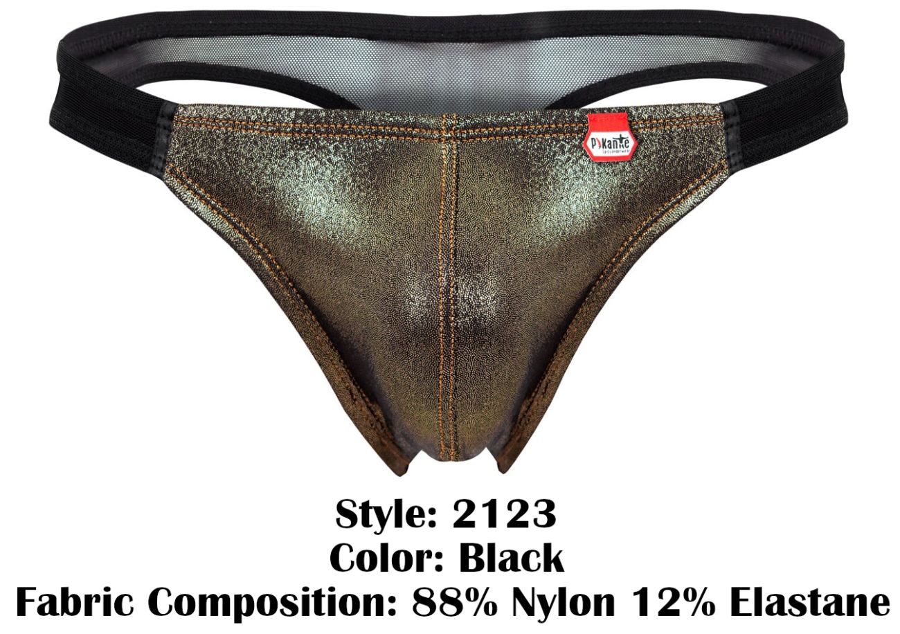 Pikante 2123 Glitters Mens Metallic Gold Front Thongs Black