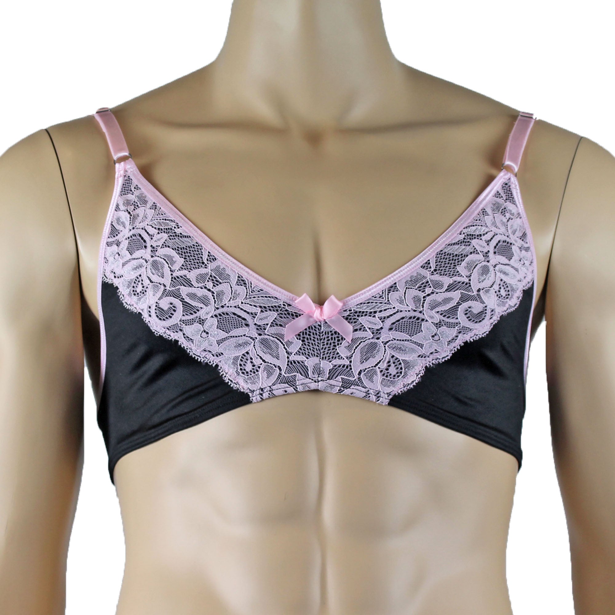 Mens Isabel Bra Top and Bikini Brief Male Lingerie Black & Light Pink Lace