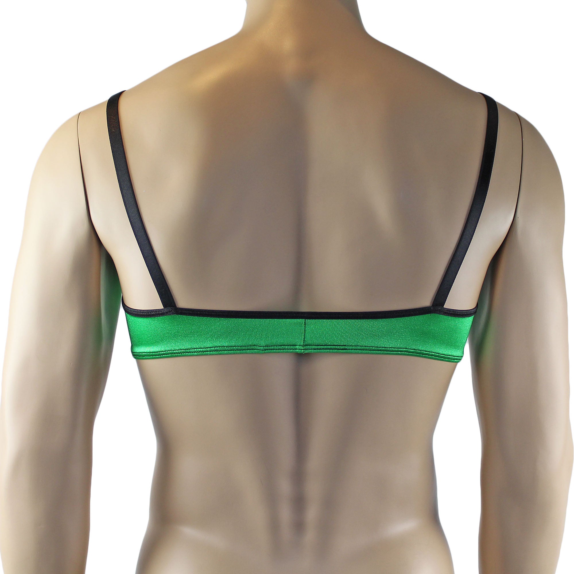 Mens Jenny Shiny Spandex Bra Top & G string Lingerie Neon Green