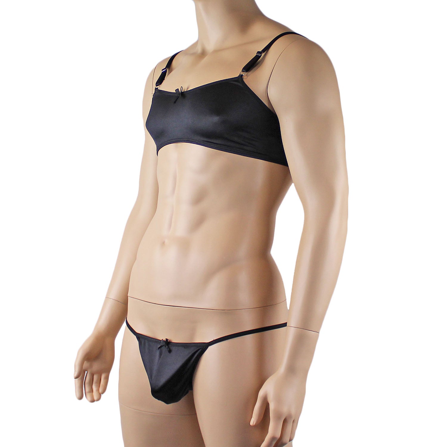 Mens Jenny Shiny Spandex Bra Top & G string Lingerie Black