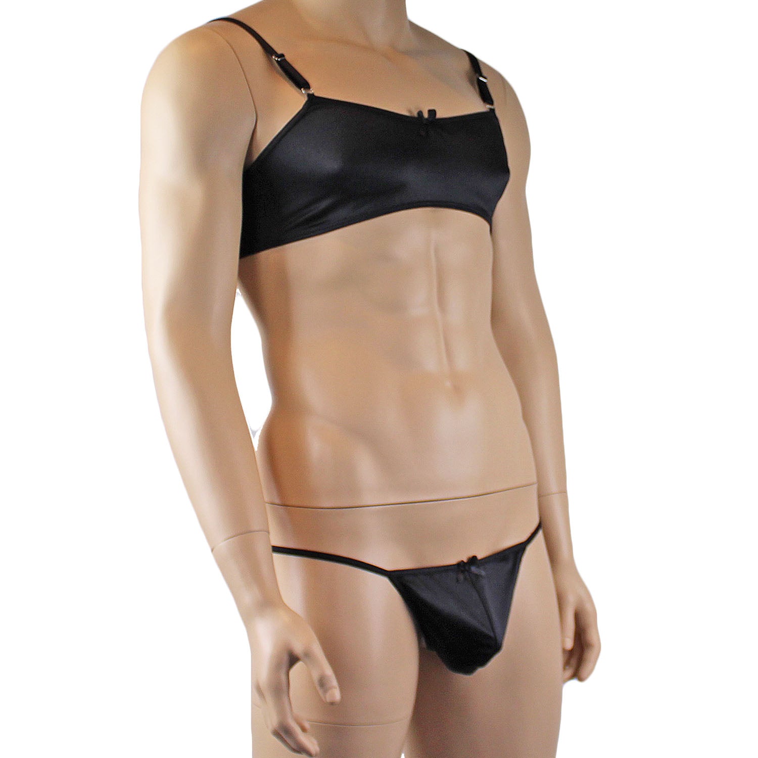 Mens Jenny Shiny Spandex Bra Top & G string Lingerie Black