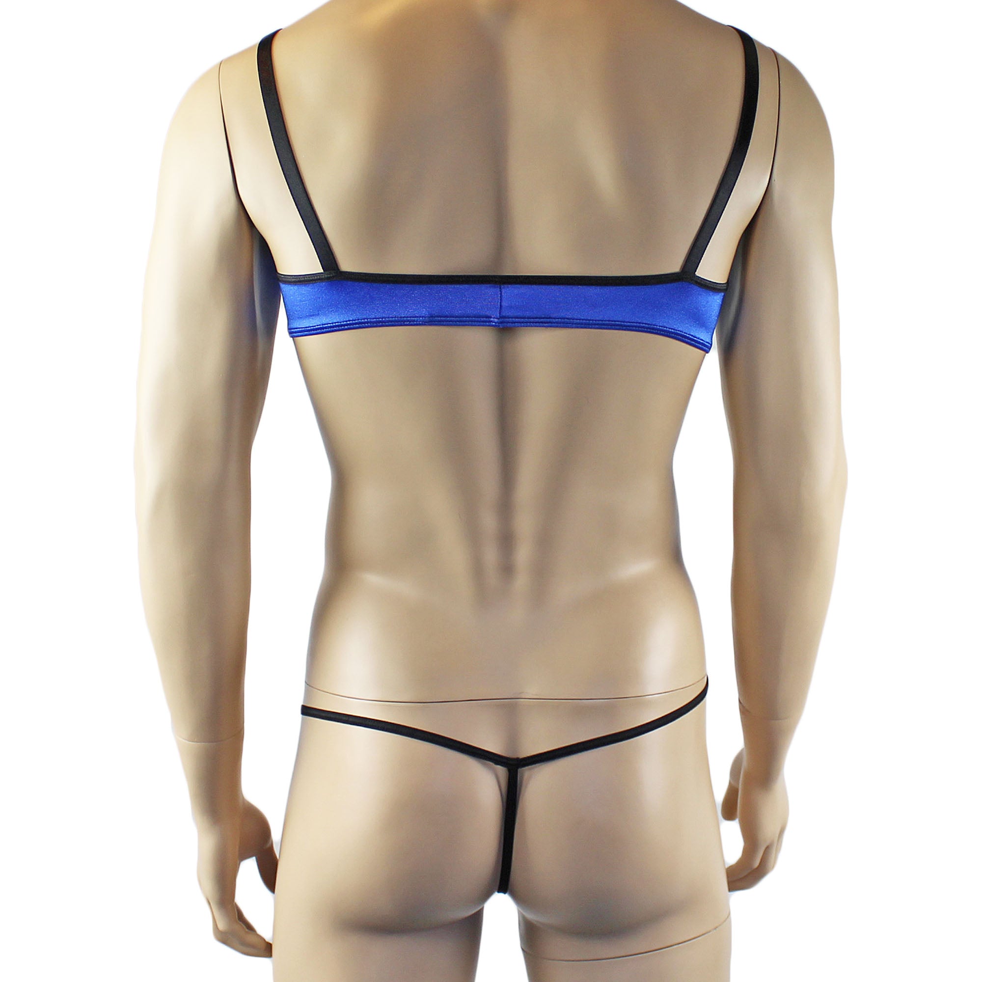 Mens Jenny Shiny Spandex Bra Top & G string Lingerie Blue