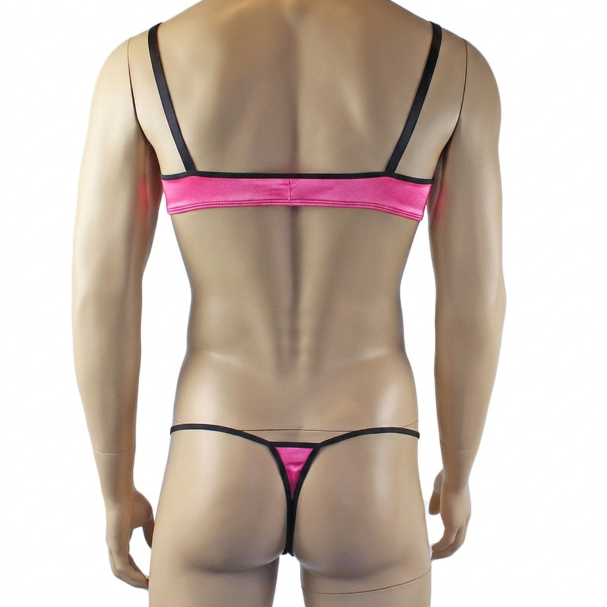 Mens Jenny Shiny Spandex Bra Top & G string Lingerie Hot Pink