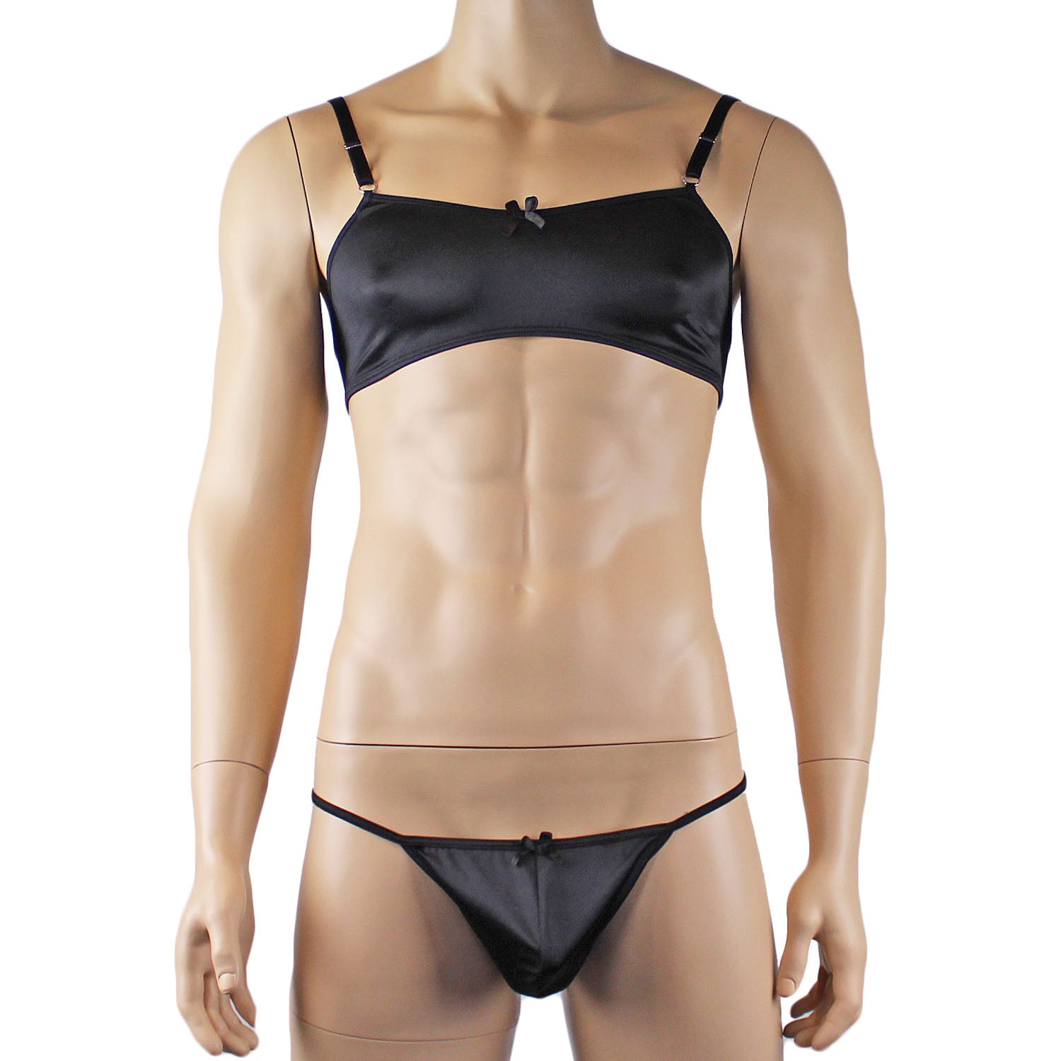 Mens Jenny Shiny Spandex Bra Top & G string Lingerie Black