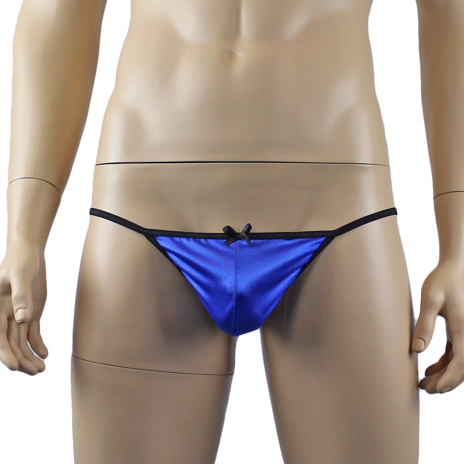 Mens Jenny Shiny Spandex Bra Top, G string and Garterbelt Lingerie Blue & Black