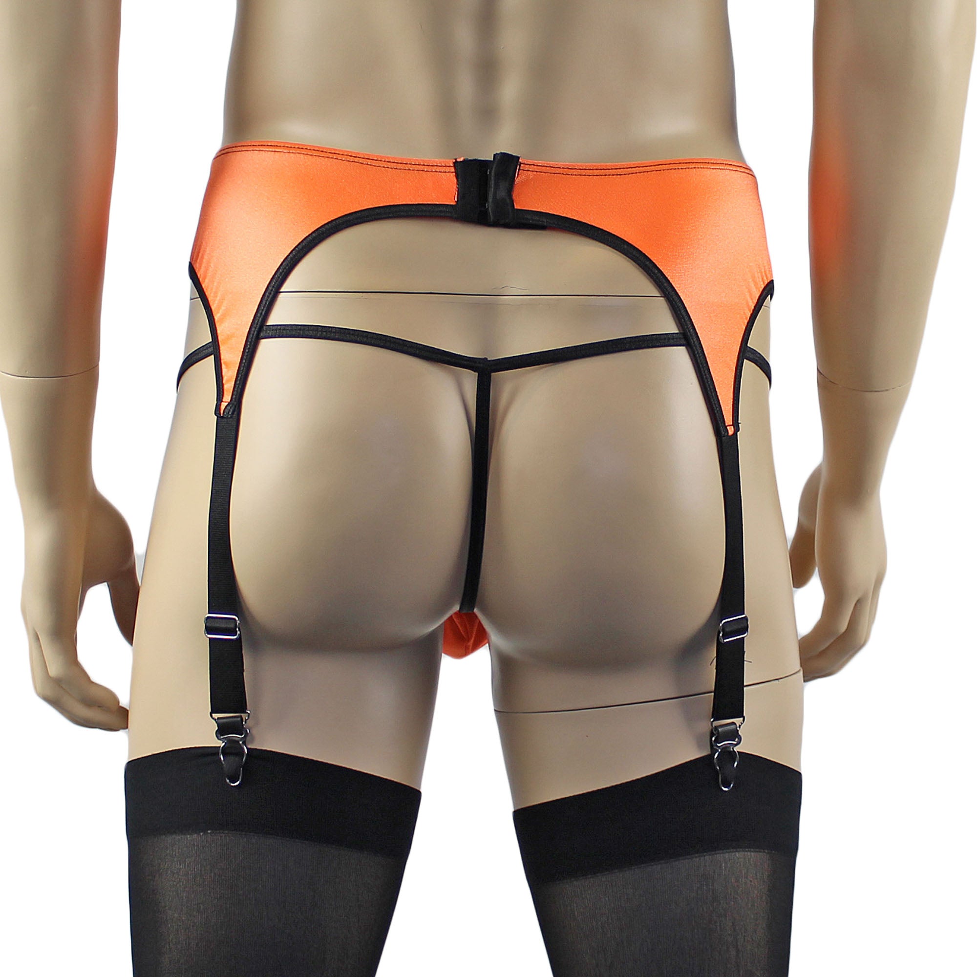 Mens Jenny Shiny Spandex Garterbelt Lingerie Orange & Black