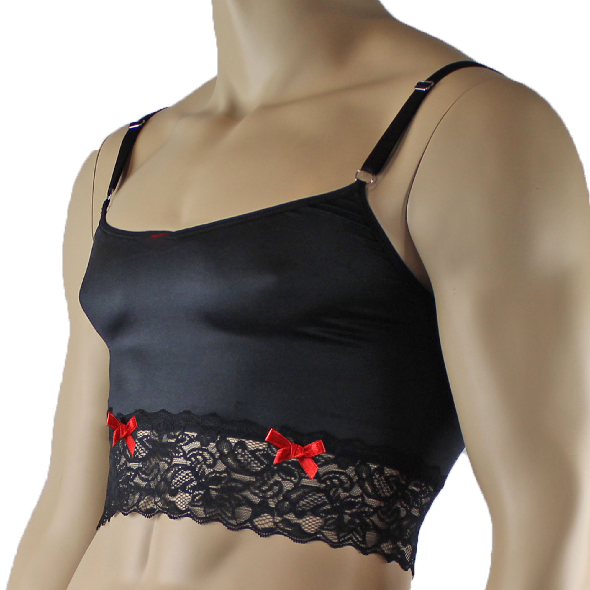 Mens Joanne Satin & Lace Crop Cami Top - Sizes up to 3XL Black and Black Lace