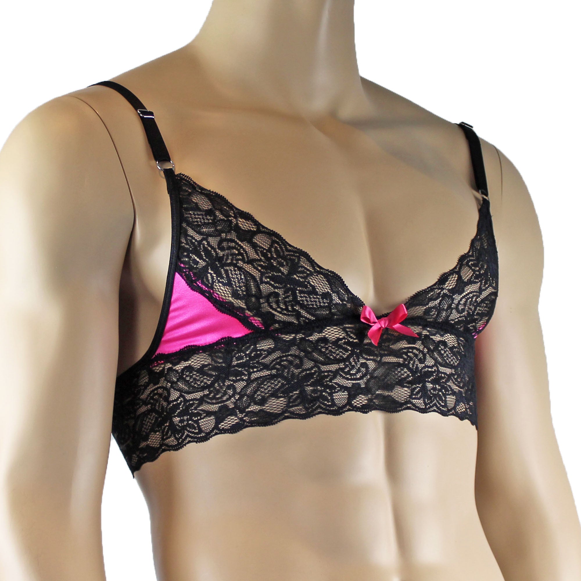 Mens Joanne Lace Bra Top Lingerie for Men (hot pink and black lace plus other colours)