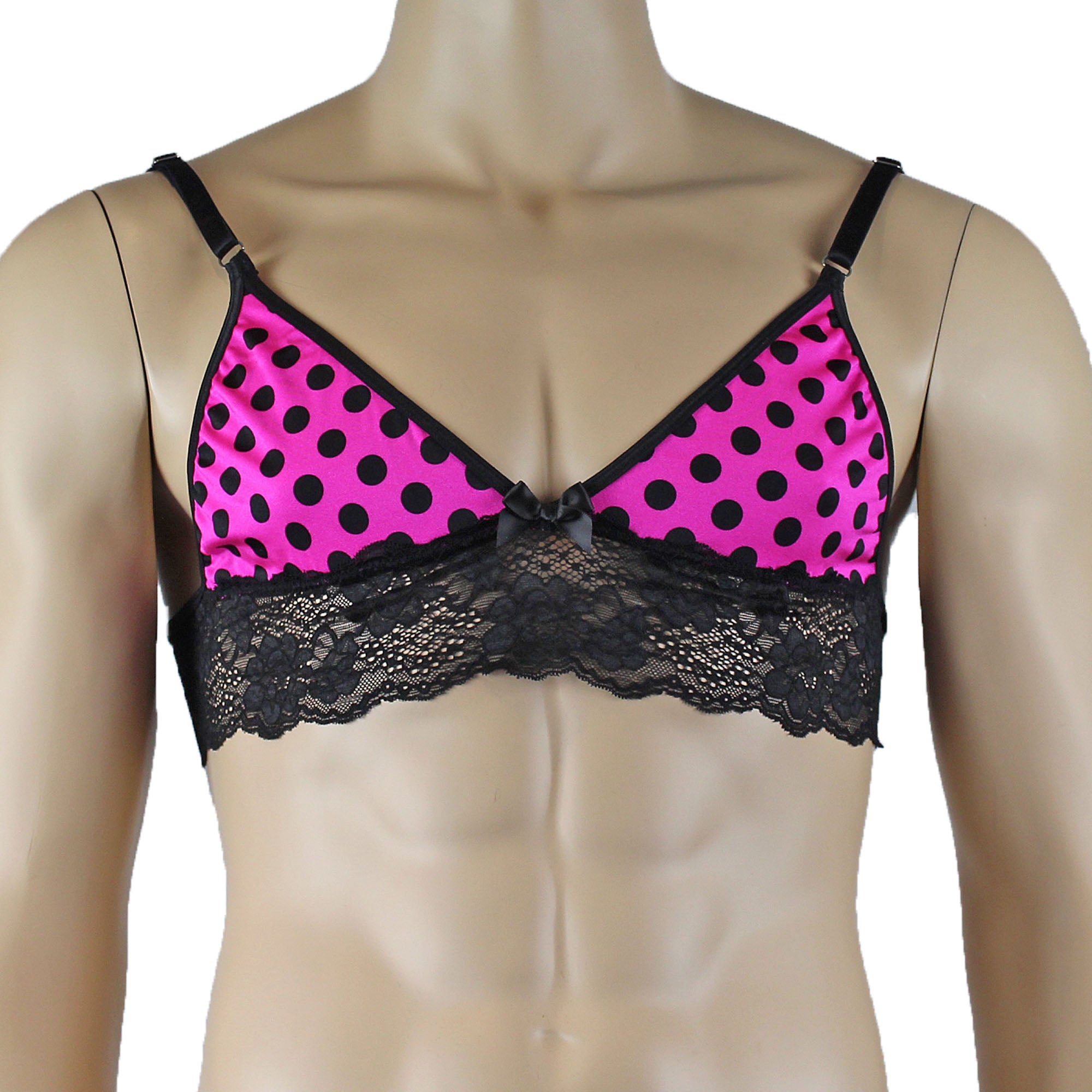 Mens Pink Polka Dot Hot Pink Lace Bra Top with Fun & Flirty Detail