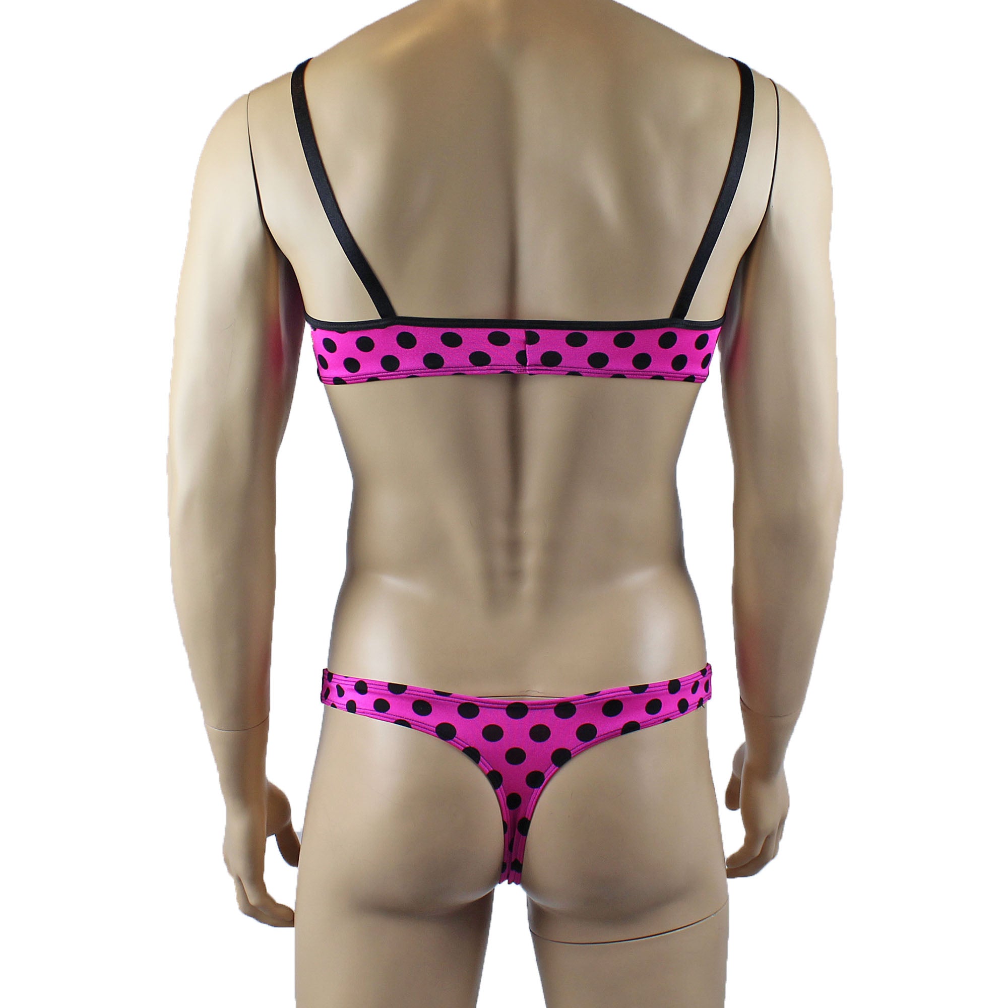 Mens Polka Dot Hot Pink Crop Top Bra & G string Thong