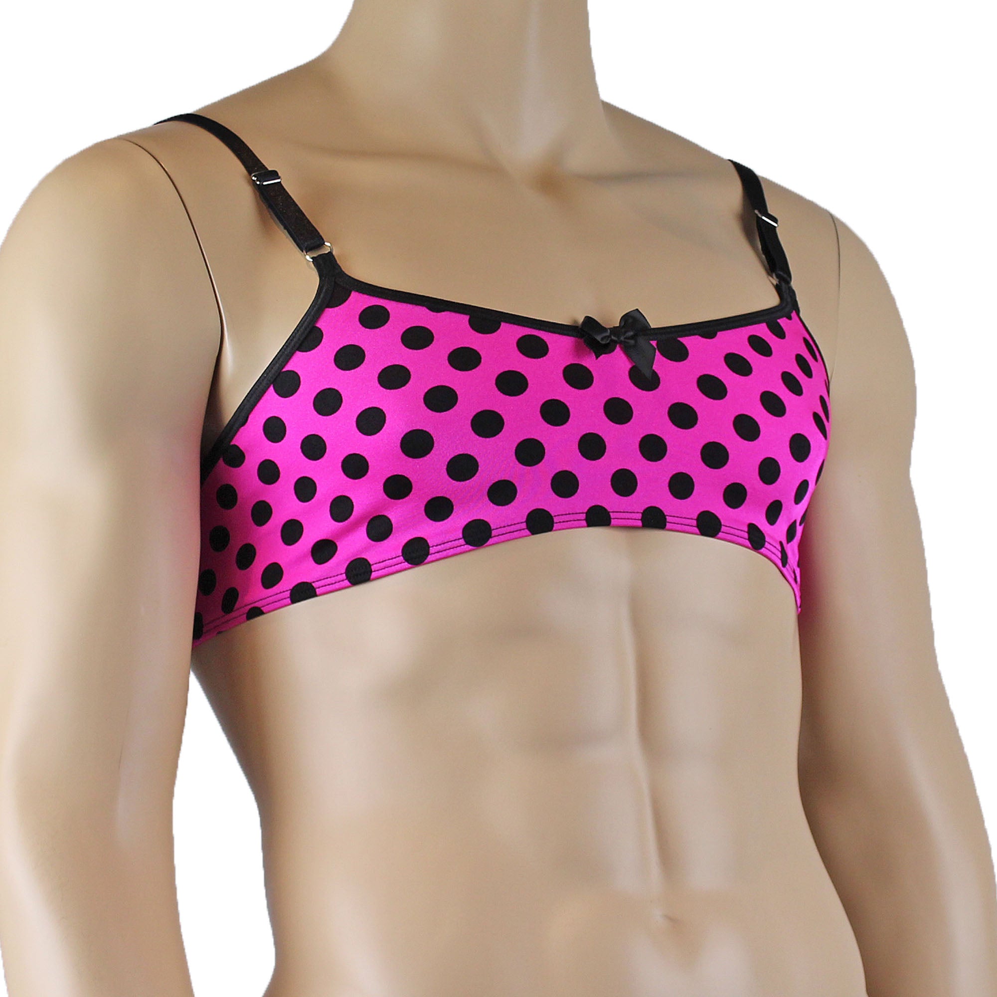 Mens Polka Dot Hot Pink Crop Top Bra & G string Thong