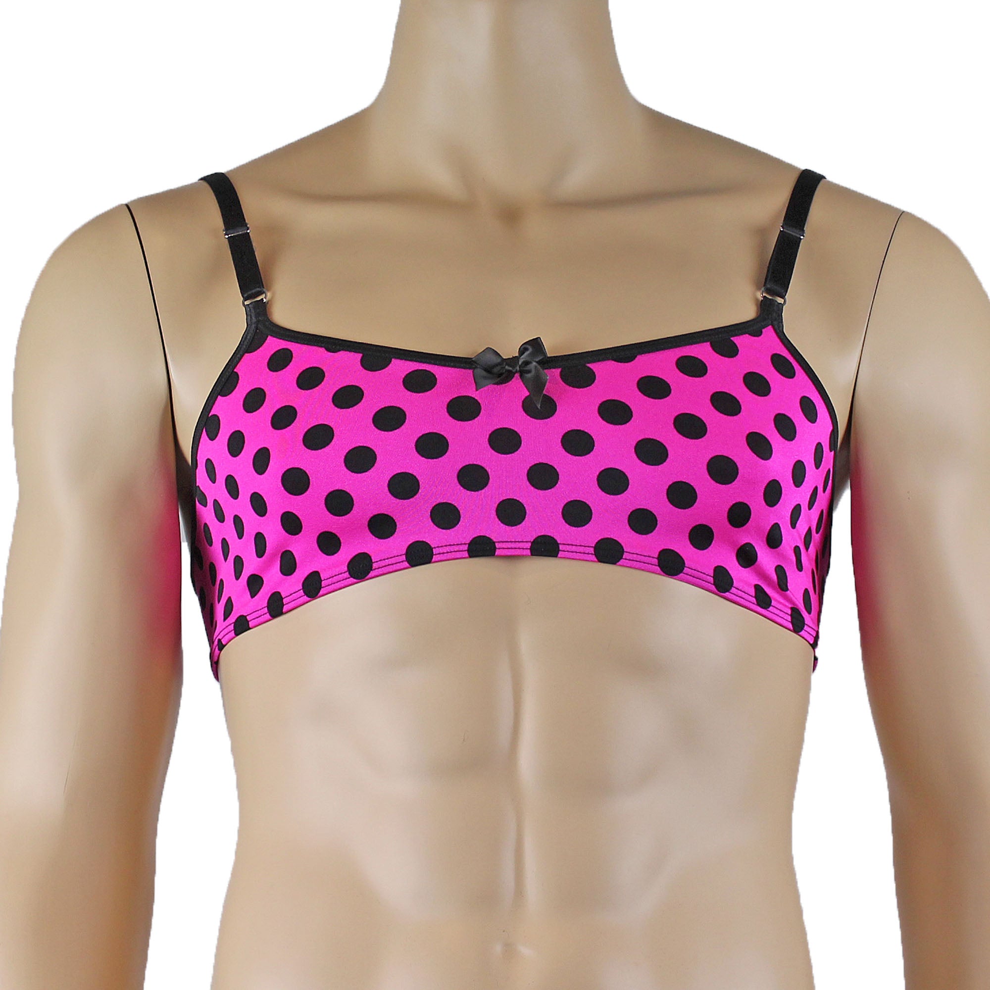 Mens Polka Dot Hot Pink Crop Top Bra & G string Thong