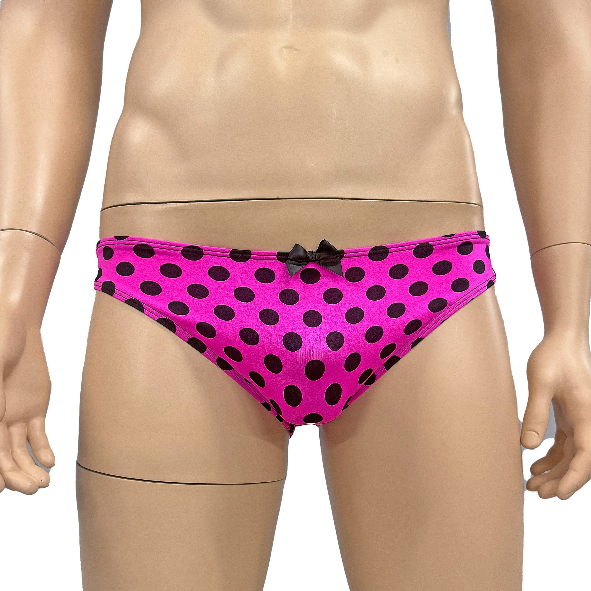 Mens Hot Pink Poka Dot Seamless Wide Front Bikini Brief