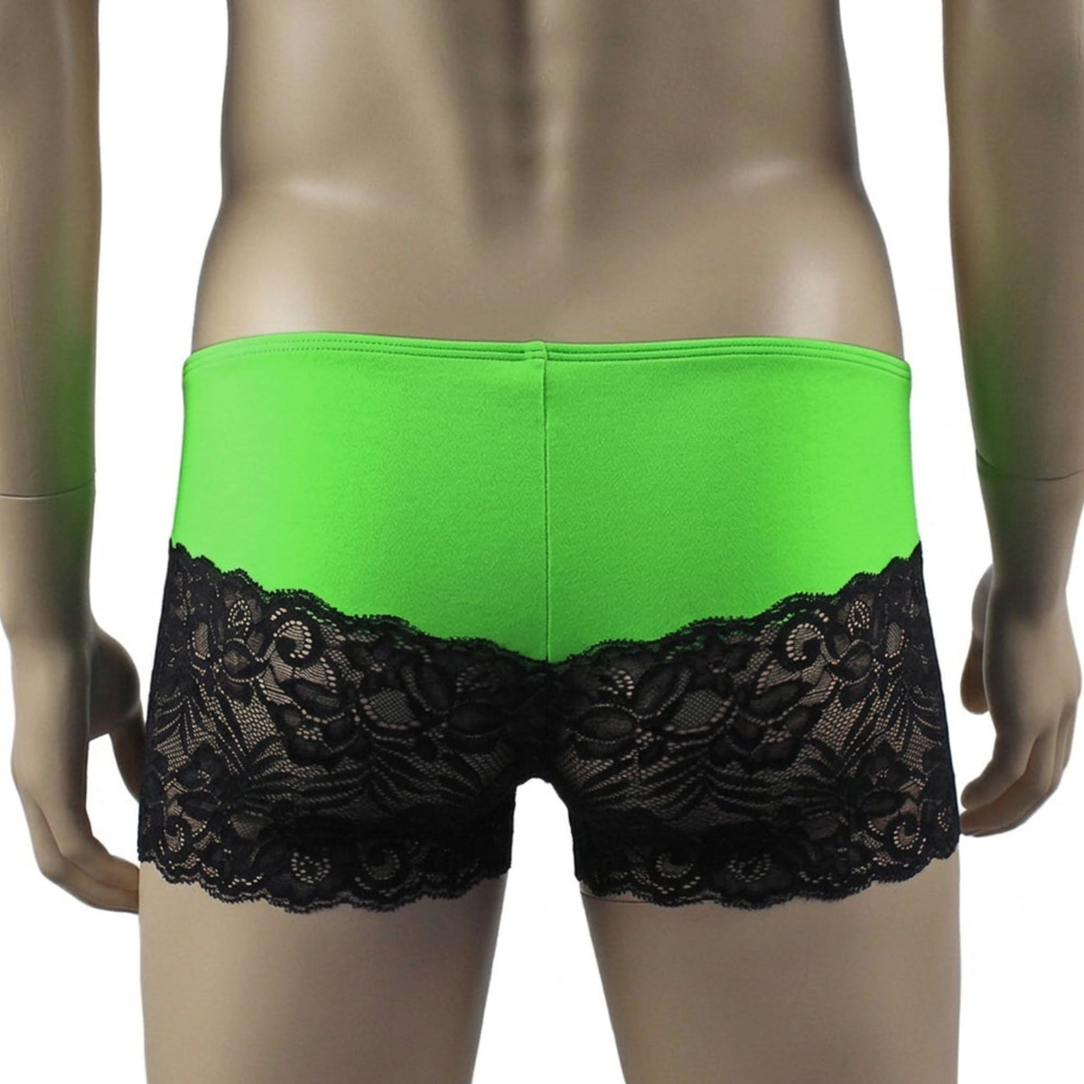 Mens Risque Camisole Top Boxer Briefs Neon Green and Black Lace