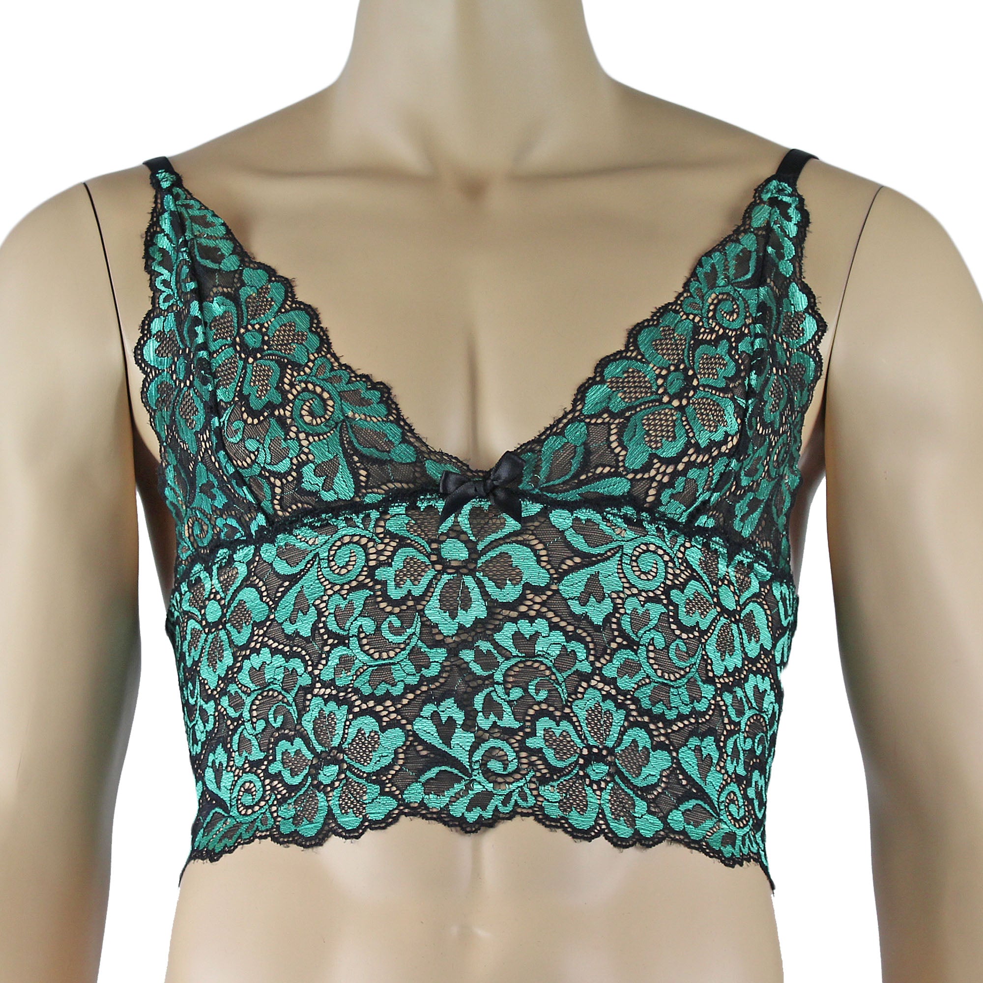 Mens Sweetheart Scalloped Shiny Lace Cami Bra Top for Males (green plus other colours)