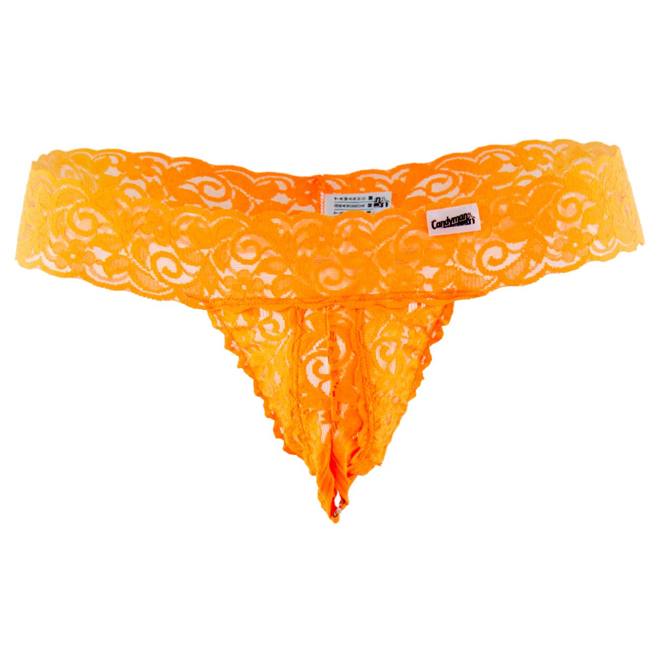 CandyMan 99315X  Peek a Boo Lace Thongs Hot Orange Plus Sizes