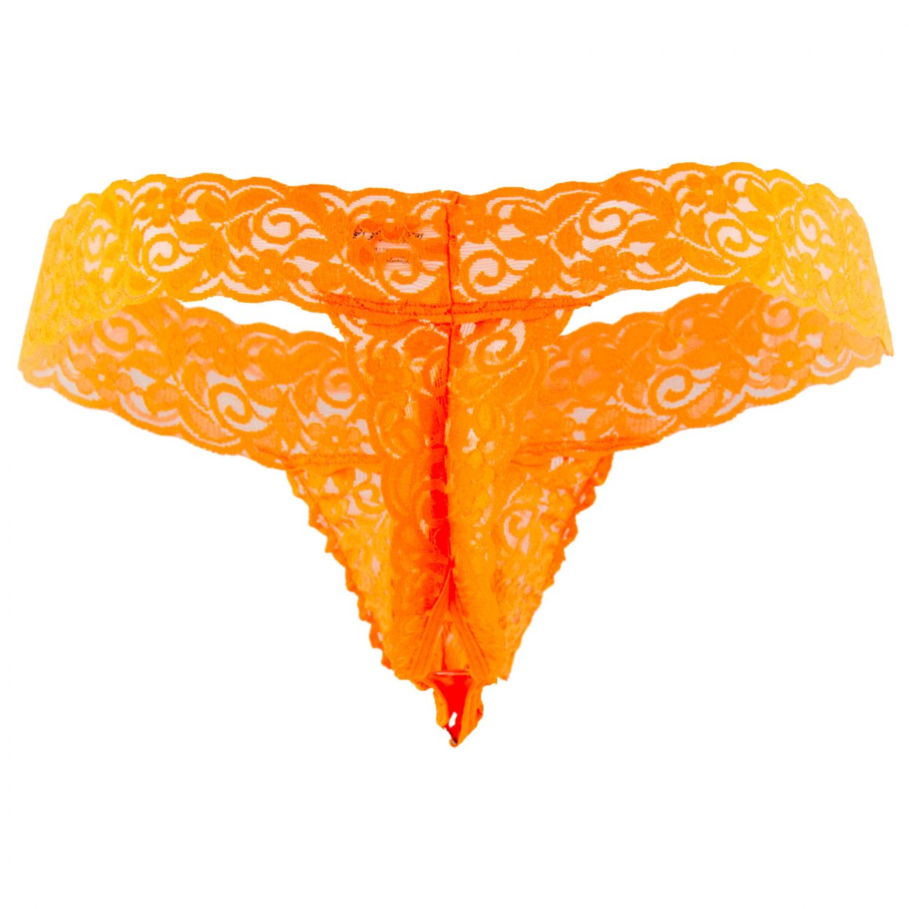 CandyMan 99315X  Peek a Boo Lace Thongs Hot Orange Plus Sizes