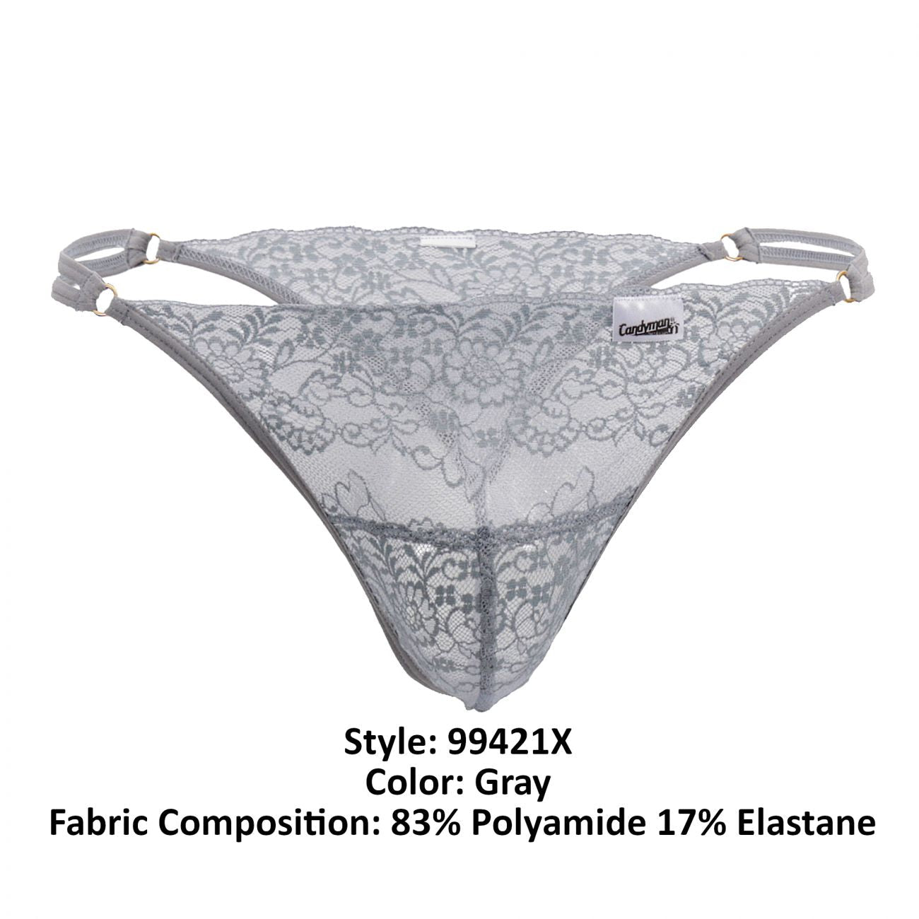 CandyMan 99421X Lace G-String Thongs Gray Plus Sizes