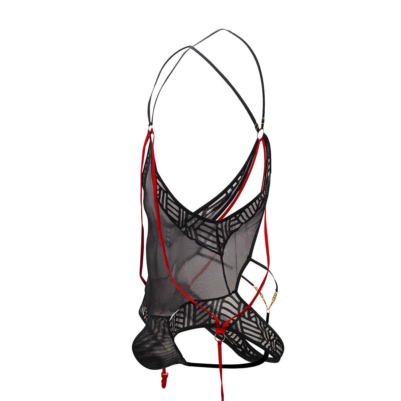 CandyMan 99585X Mesh-Lace Bodysuit Black Plus Sizes