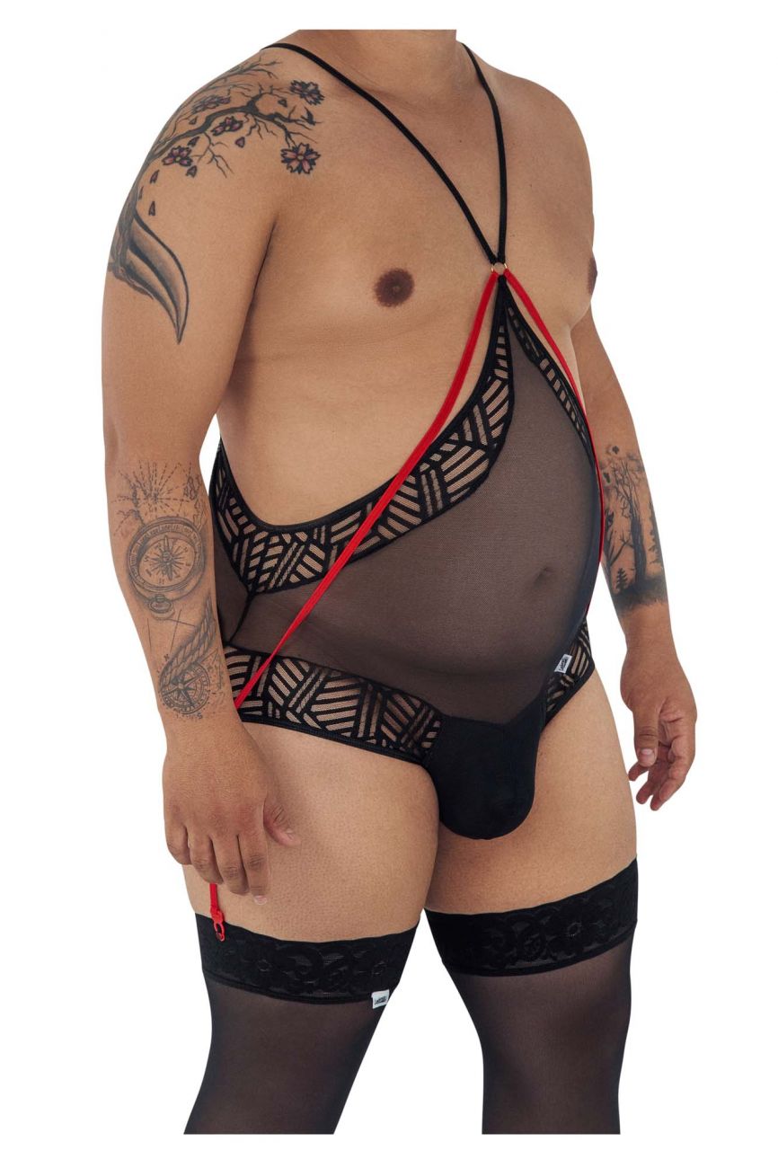 CandyMan 99585X Mesh-Lace Bodysuit Black Plus Sizes