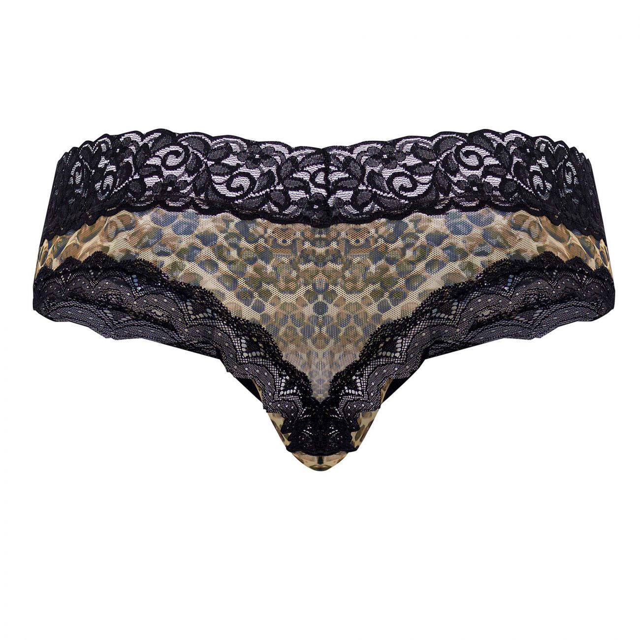 CandyMan 99596X Mesh-Lace Thongs Leopard Print Plus Sizes