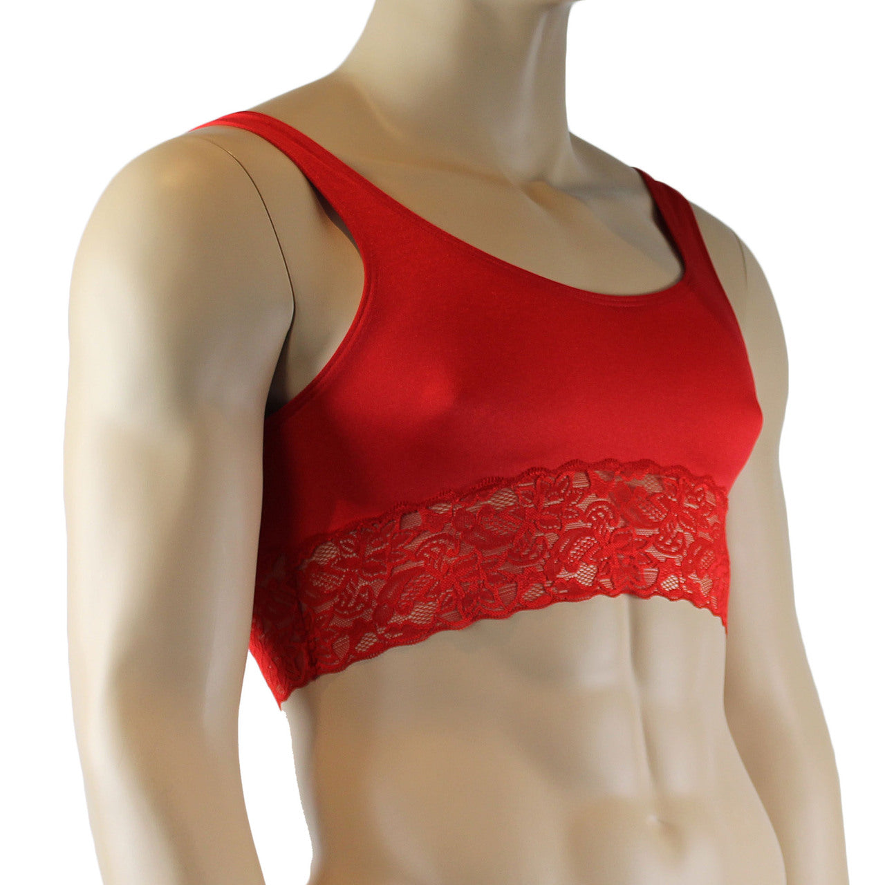 Male Penny Lingerie Bra Camisole Top with Lace Red