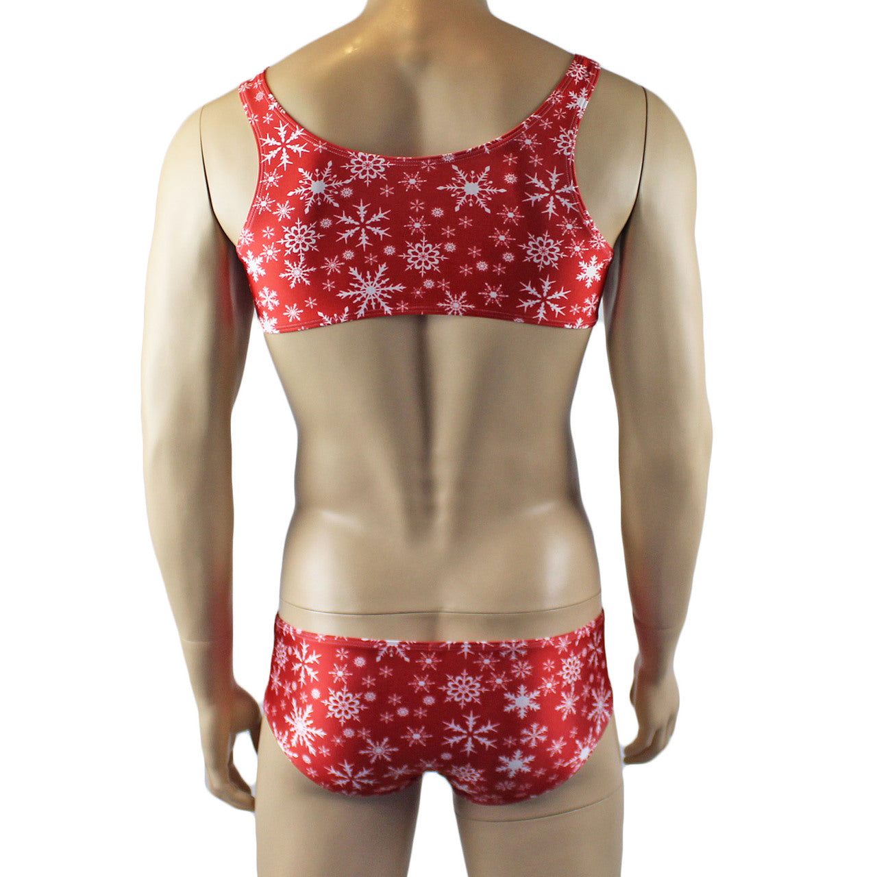 Mens Christmas Snowflake Bra Top & Low Rise Boxer Brief Red and White