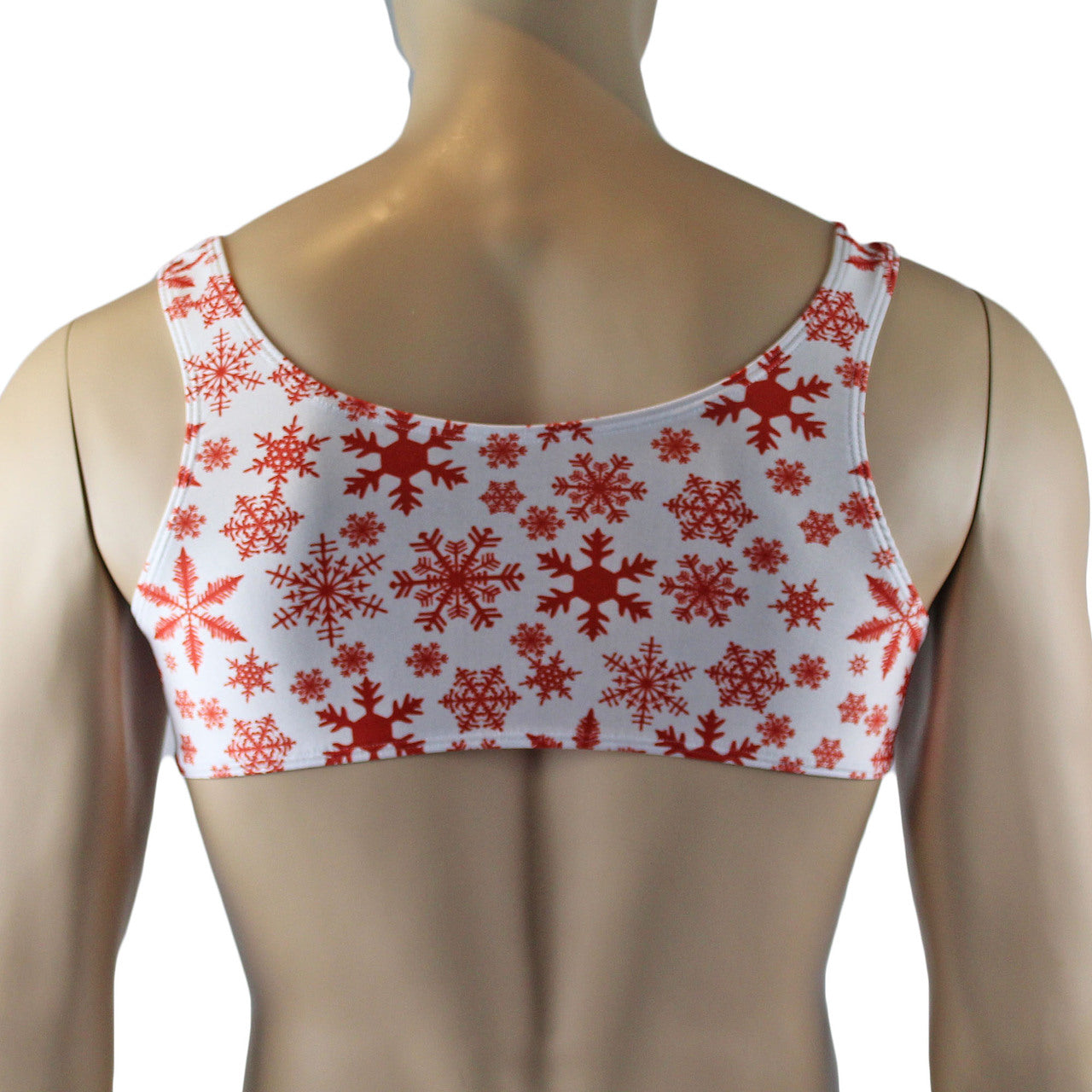 Mens Christmas Snowflake Bra Top & Low Cut Thong White and Red