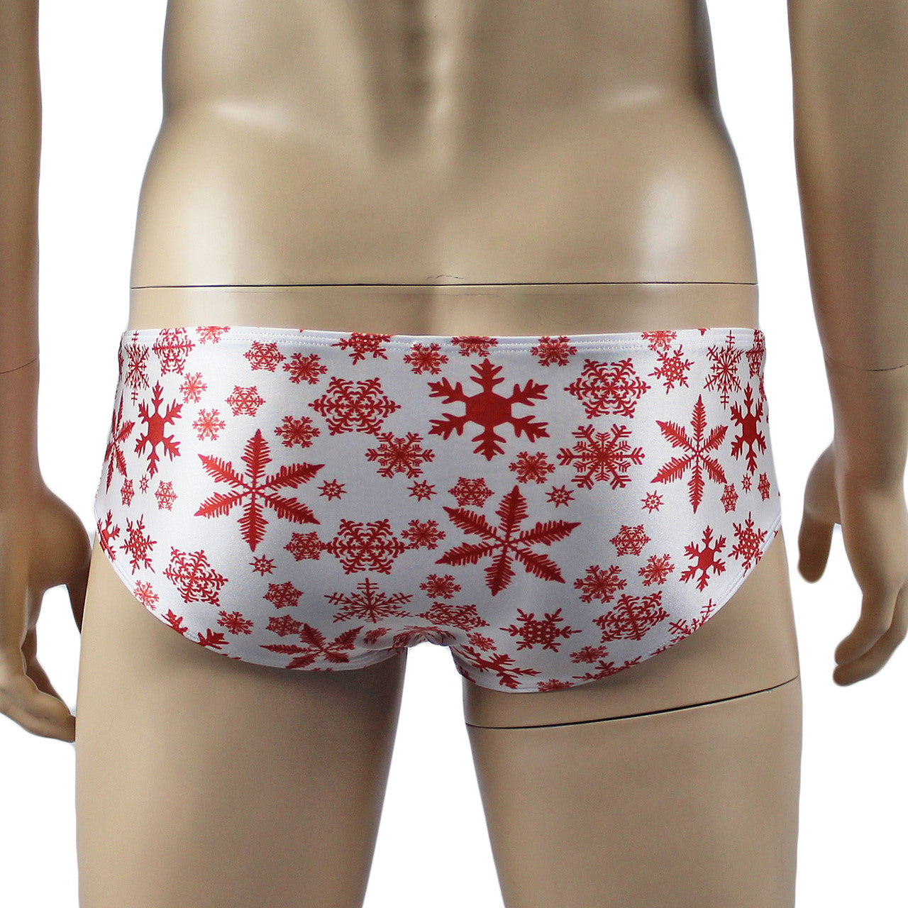 Mens Christmas Snowflake Print Spandex Low Cut Boxer Brief White and Red
